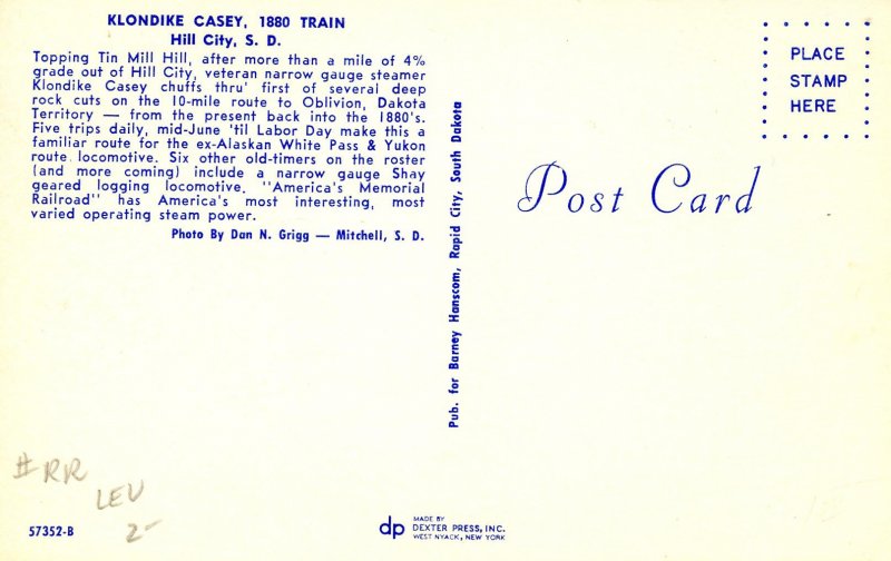 SD - Hill City. Klondike Casey, 1880 Train