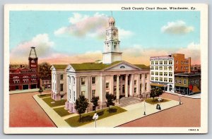 Winchester Kentucky~Clark County Court House~Clock Tower~Vintage Postcard