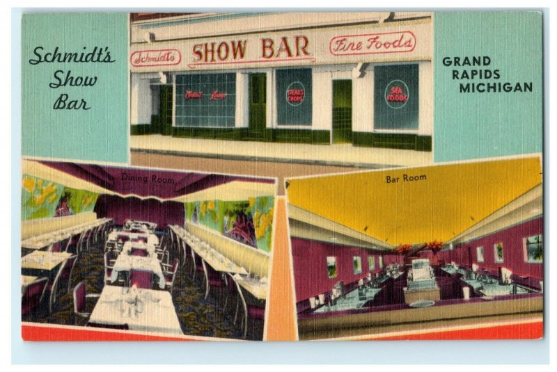 c1940's Schmidt's Show Bar Grand Rapids Michigan MI Vintage Postcard 