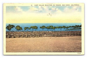 Postcard Camp Callan Selectees On Parade San Diego California