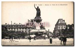 Old Postcard Paris statue and place of the republic