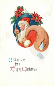 Santa Claus Best Wishes For A Happy Christmas Greetings Vintage Postcard c1910