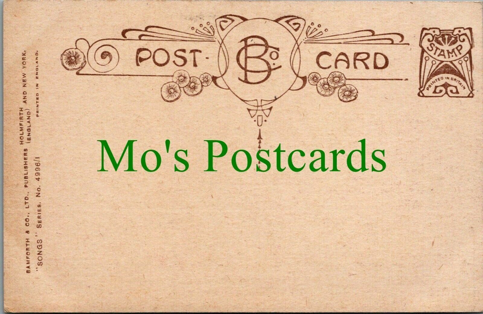 Bamforth Song Card Postcard Military God Bless Daddy at The War (1