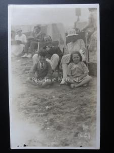 Devon PAIGNTON & EXMOUTH Family Beach Photograph Old RP PC by Vickery Bros 1659