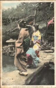 Japan Japanese Women Kimonos O-Koto-San in Garden c1905 Postcard