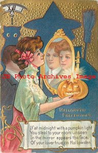 291205-Halloween, Nash No 2G-2a, Precautions, Woman Sees Man in Mirror