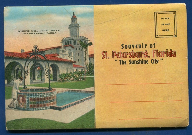 St Petersburg Florida Wishing Well Yacht Club Soreno hotel Postcard Folder.