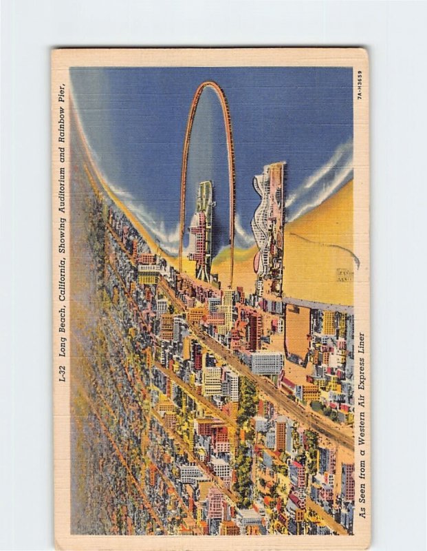 Postcard Long Beach, Showing Auditorium and Rainbow Pier, Long Beach, California