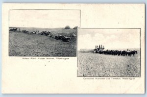 Horses Heaven Washington Postcard Wheat Field Combined Thresher c1905 Vintage