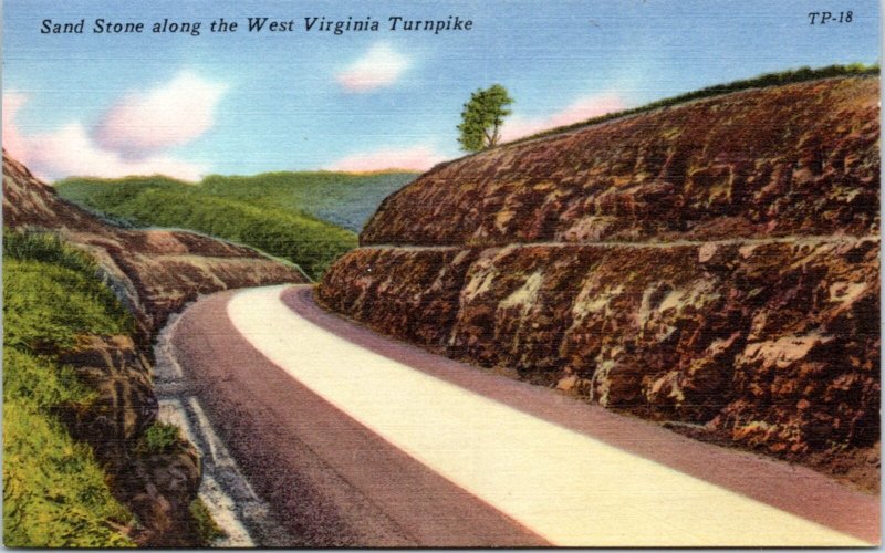 Postcard WV Sand Stone along the West Virginia Turnpike