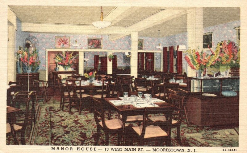 Vintage Postcard Dining Room Manor House West Main St. Moorestown New Jersey NJ