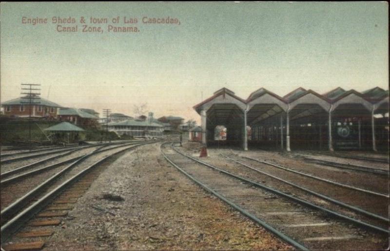 Panama Canal Zone - RR Train Engine Sheds c1910 Postcard
