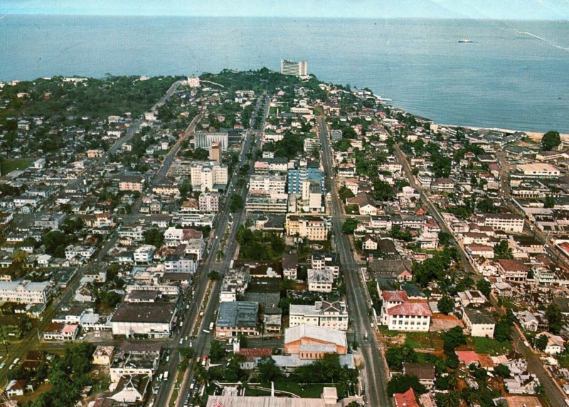 VINTAGE CONTINENTAL SIZE POSTCARD AERIAL VIEW MONROVIA (LIBERIA) creases