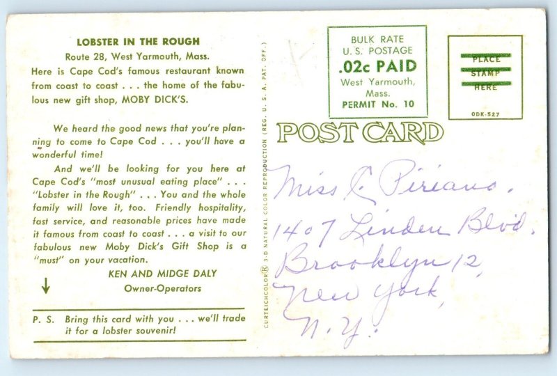 1960 Cape Cod Massachusetts Vintage Postcard Ken Midge Daly Lobster In The Rough