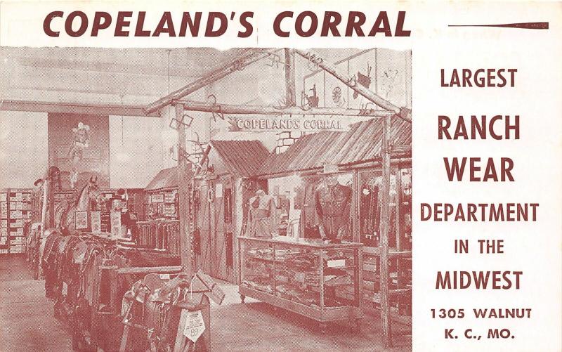 F33/ Kansas City Missouri Postcard c1950s Ranch Clothes Store Copeland's Corral