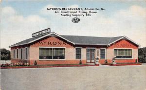 D92/ Adairsville Georgia Ga Postcard Linen Roadside Myron's Restaurant