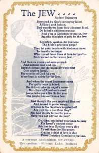 Winona Lake Indiana Jewish Evangelism Christian Greetings Poem Postcard AA58941