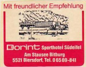 GERMANY BIERSDORF DORINT SPORTHOTEL VINTAGE LUGGAGE LABEL