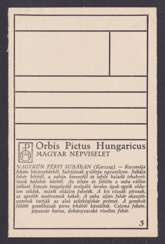 Painting postcard, National costume, Hungary, Orbis Pictus Hungaricus