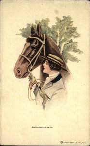 Beautiful Woman with Horse Glamour Art Thoroughbreds c1910 Postcard