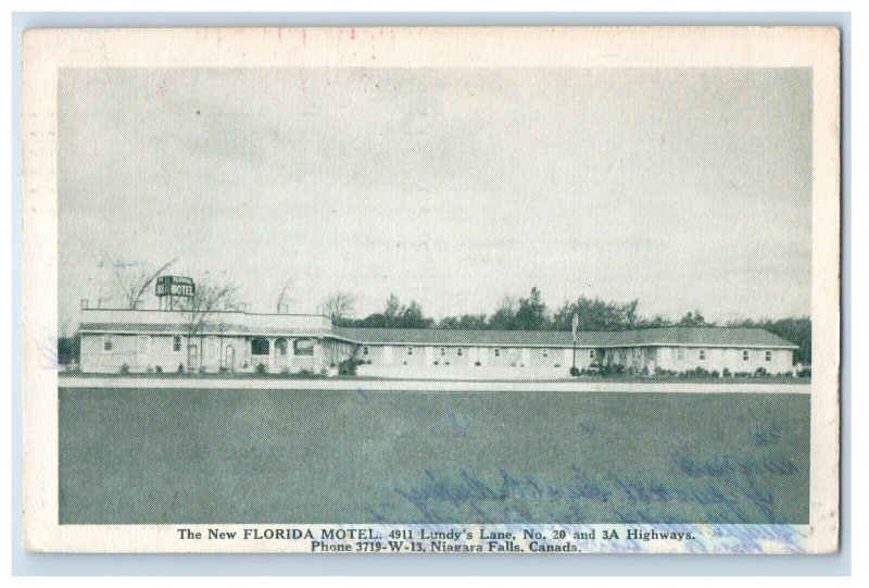 1954 New Florida Motel Lundy's Lane Niagara Falls Canada Posted Vintage Postcard 