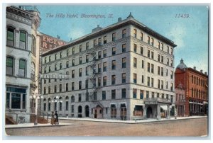 c1910's The Hills Hotel Building Bloomington Illinois IL Antique Postcard