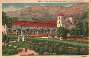 Santa Barbara Mission And Grounds Santa Barbara California Vintage Postcard 1937