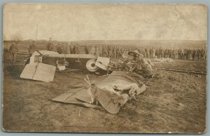 EARLY AVIATION AIRPLANE CRASH ANTIQUE REAL PHOTO POSTCARD