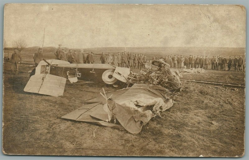 EARLY AVIATION AIRPLANE CRASH ANTIQUE REAL PHOTO POSTCARD