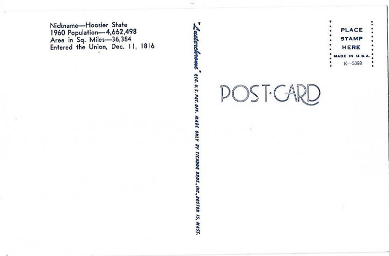 Greetings from Indiana the Hoosier State Map Card