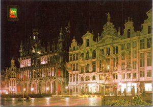 Postcard Belgium Brussels - Market Place and Kings House by Night