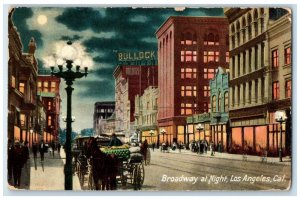 1910 Broadway Night Horse Carriage Moonlight Los Angeles California CA Postcard