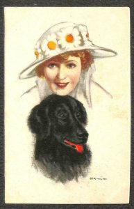 GLAMOUR WOMAN AND HER DOG ARTIST SIGNED BIANCHI POSTCARD (c. 1910)!!