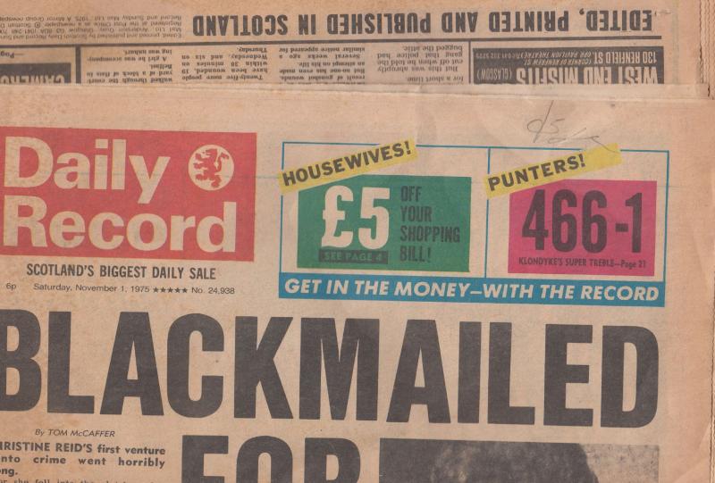 Scottish Scotland Daily Record 1975 Sex Blackmail Newspaper