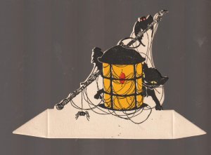 Vintage HALLOWEEN c1920 STANDUP PLACE CARD Black Cat Lantern Bat EX CARPENTIER