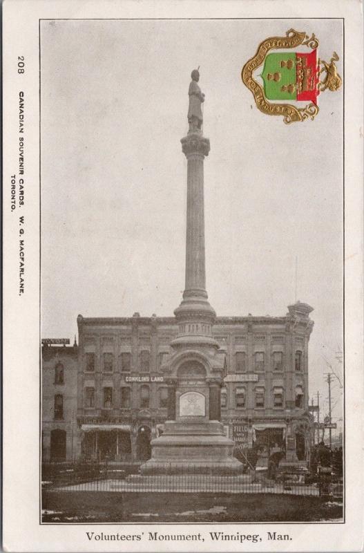 Volunteers Monument Winnipeg MB Manitoba Unused Vintage Postcard E35