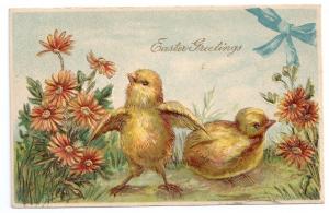 Easter Postcard Gold Embossed Chicks and Flowers Vintage c 1910 Printed Germany