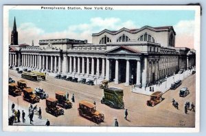 1920s PENNSYLVANIA STATION BUS CARS TROLLEY NEW YORK CITY VINTAGE LINEN POSTCARD