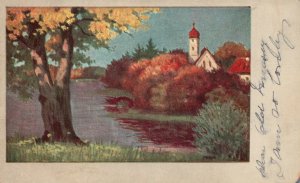 Vintage Postcard 1907 Homestead Scene with Lake and Tree Pub. International Art