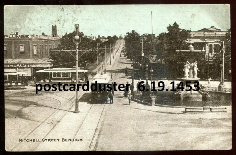 1453 - AUSTRALIA Bendigo 1907 Mitchell Street. Stores. Trams by Griesemer.