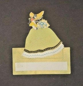 Vintage Die Cut Folding Self Standing Place Cards Lady in Dress Flowers Bonnet
