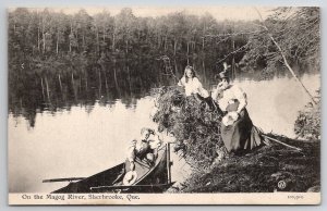 Canada On The Magog River Sherbrooke Quebec Ladies Girl Boat Postcard J41