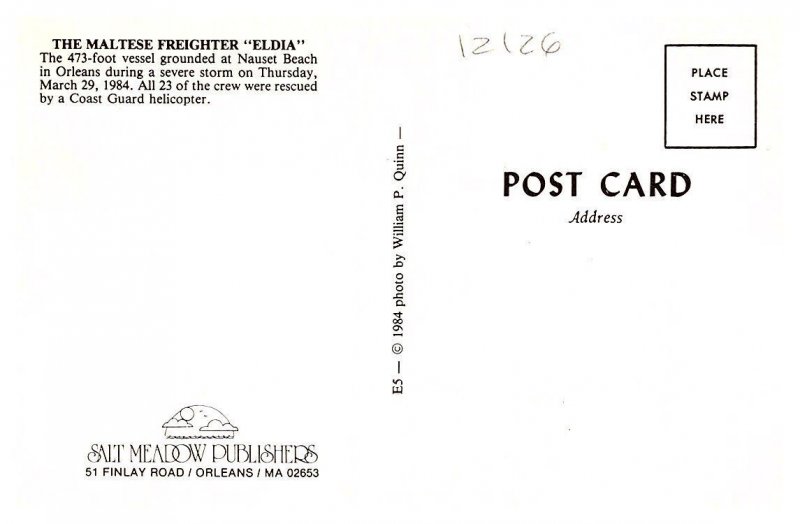 Massachusetts Orleans, Grounded freighter  Elidia 