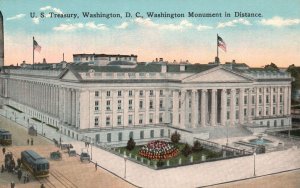 Vintage Postcard US Treasury Washington Monument In Distance Washington DC