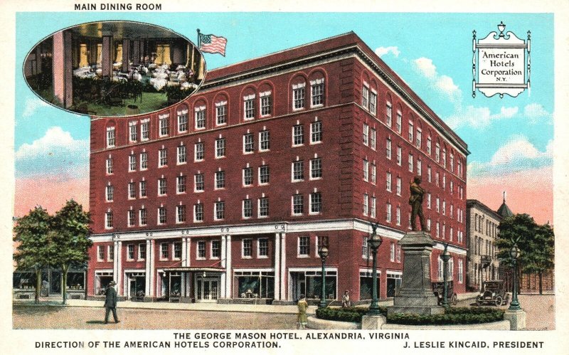 Vintage Postcard 1920's The George Mason Hotel Alexandria Virginia VA