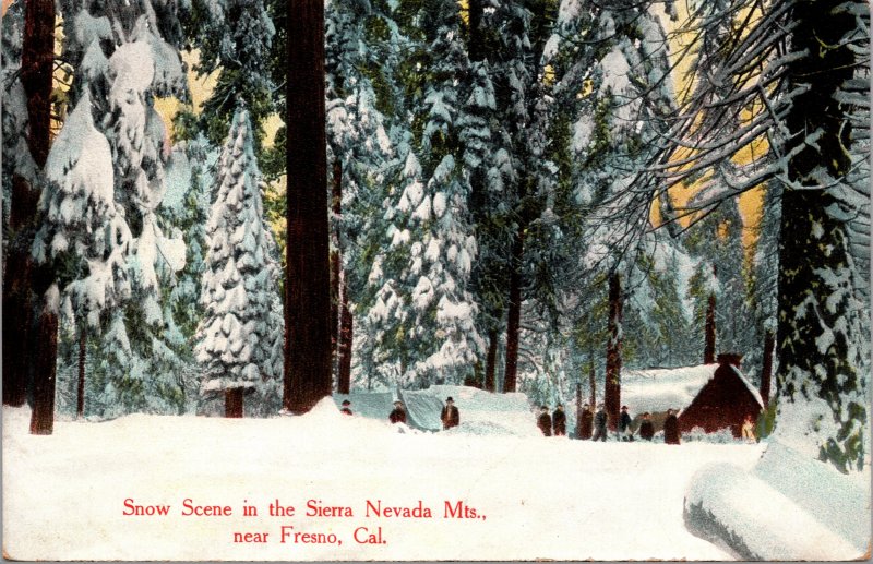 Snow Scene Sierra Nevada Mts near Fresno CA Postcard used 1910