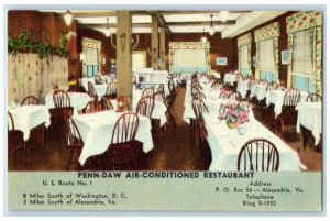 c1940 Penn-Daw Restaurant Interior Building Alexandria Virginia Vintage Postcard