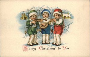 Christmas Ellen Clapsaddle Children Play Music in Snow c1915 Postcard