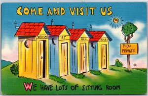 Postcard Comic Bathroom Come and visit us we have lots of sitting room