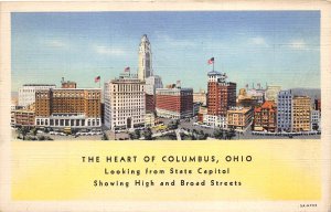 Columbus Ohio 1936 Postcard Heart of Columbus Broad & High Street